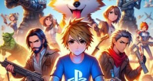 How to Game Share on PS5 illustrated by anime-style gamer holding a PlayStation controller with fantasy game characters around