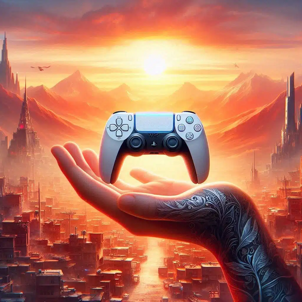 A hand with a gaming remote showing the safety of Game Share beautifully.