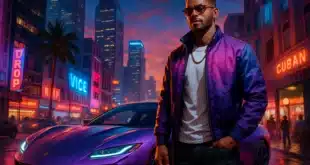 Grand Theft Auto VI (GTA 6) Trailer 2 image with a character and a Lamborghini.